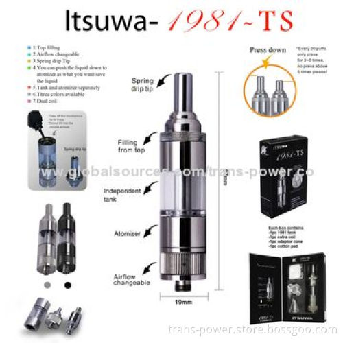 August 2014 Itsuwa 1981 TS Bottom Coil Clearomizers, Airflow Adjustable, Huge Vapor, 100% No Leakage